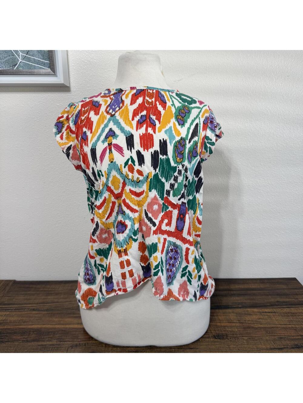 Christian Siriano Colorful Patterned Short Sleeve Blouse Size Medium